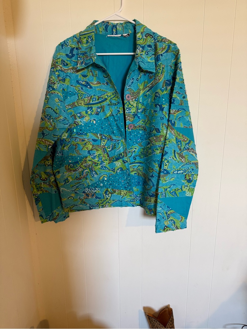 Paisley Patchwork Turquoise & Lime Patterned Women's Button-Down Jacket